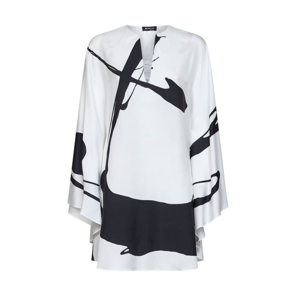 Kiton Women White And Black Printed Silk Tunic